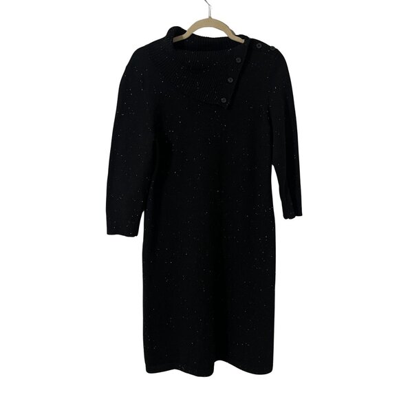 Talbots Cowl Neck Black Sweater Midi Dress Button LP Petite Casual Office - Picture 3 of 8